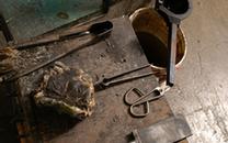 The glassblowers tools: paddles, jacks, scissors (shears), tweezers, blocks (mailloche)